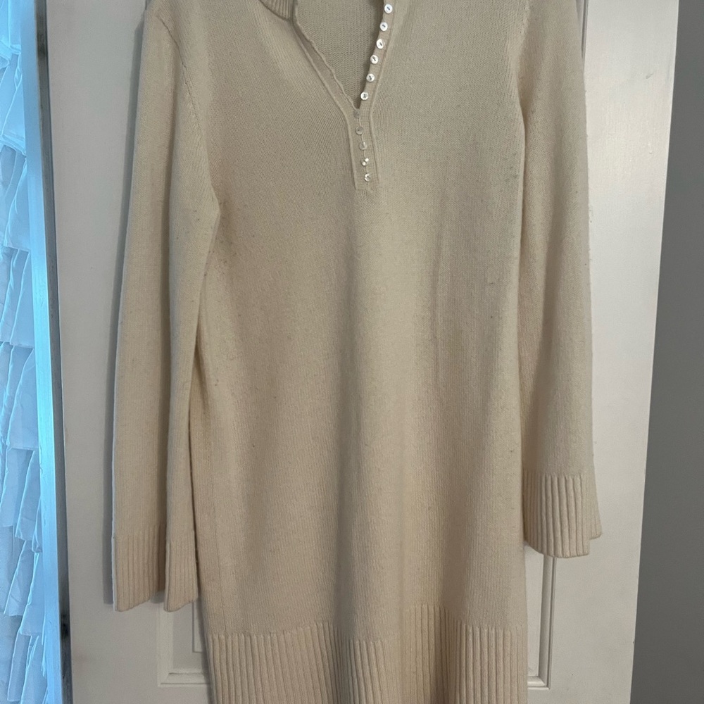 Theory Cream cashmere Long Sleeve Sweater Dress